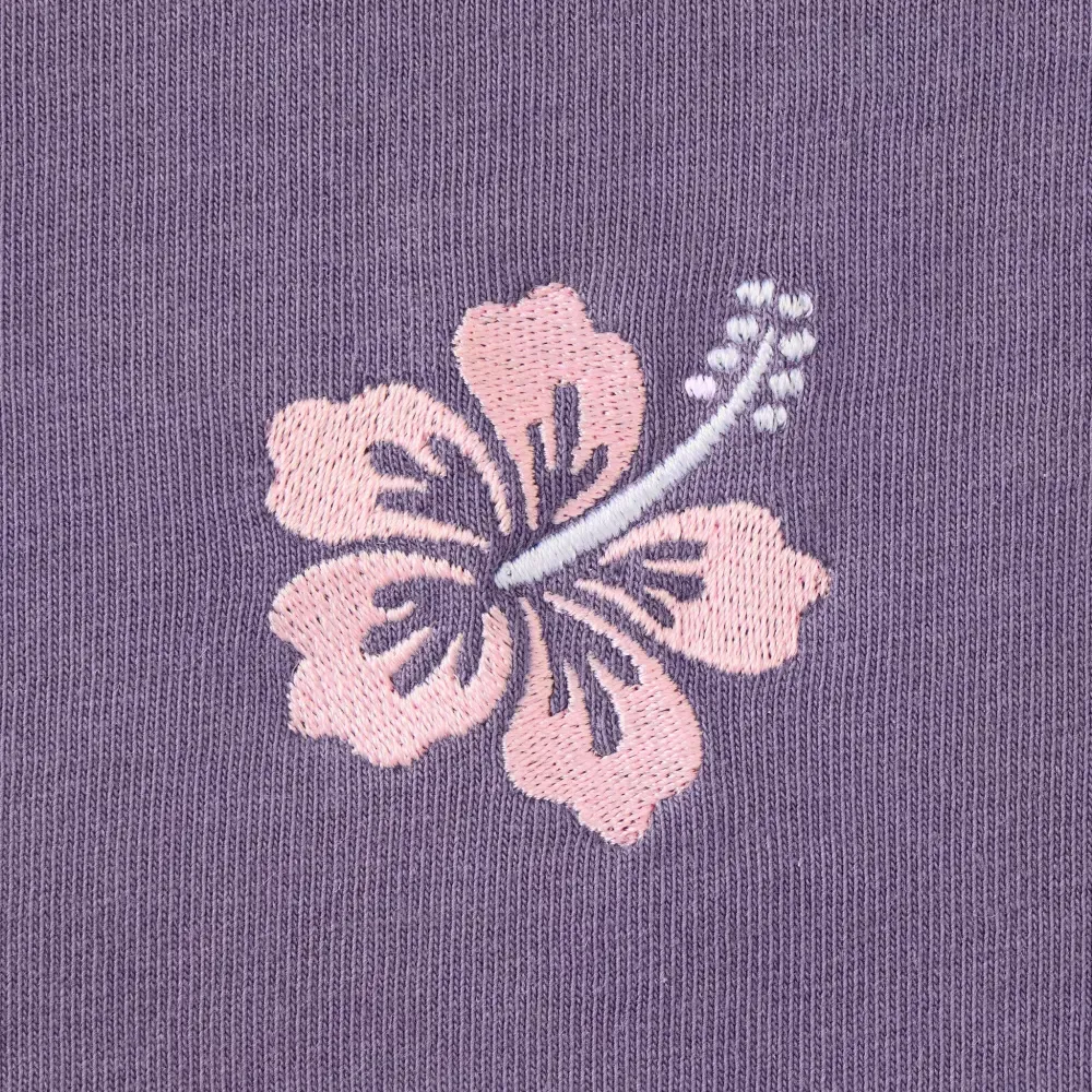 Women's Embroidered Hibiscus Short Sleeve Crusher Tee