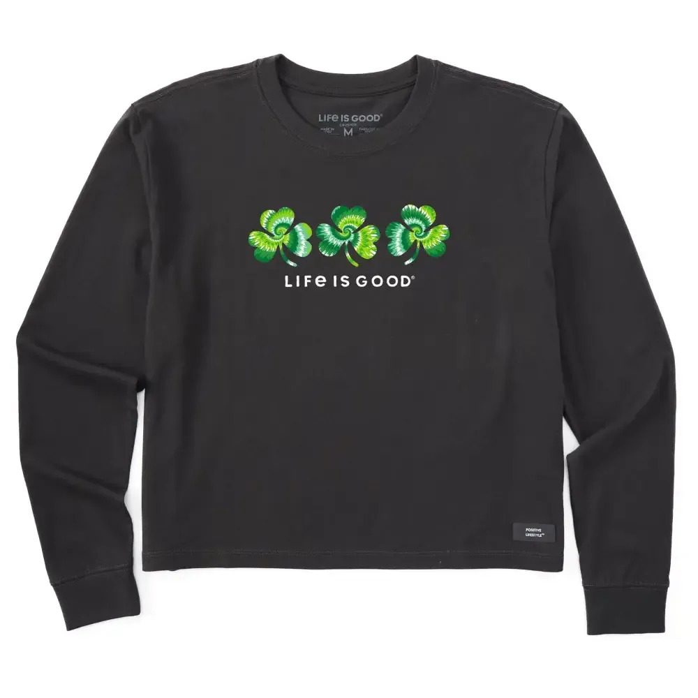 Women's 3 Tie Dye Clovers Long Sleeve Crusher Boxy Tee