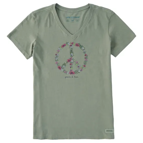 Women's Wildflower Love Peace Sign  Crusher Vee