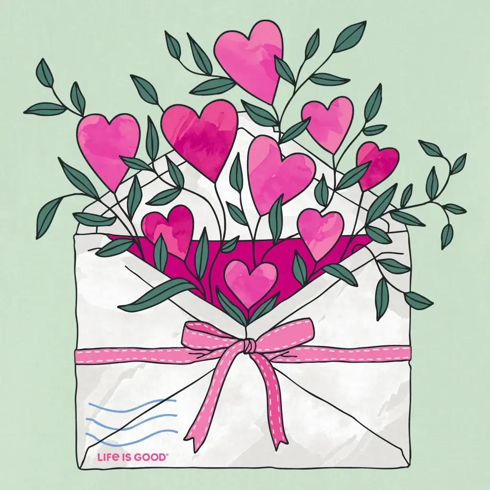 Women's Envelope Heart Flowers Short Sleeve Crusher Tee