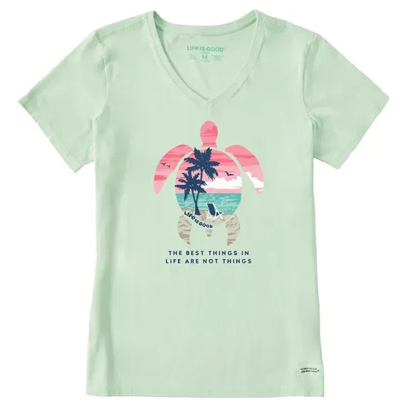 Women's Best Things Sea Turtle Beach Short Sleeve  Vee