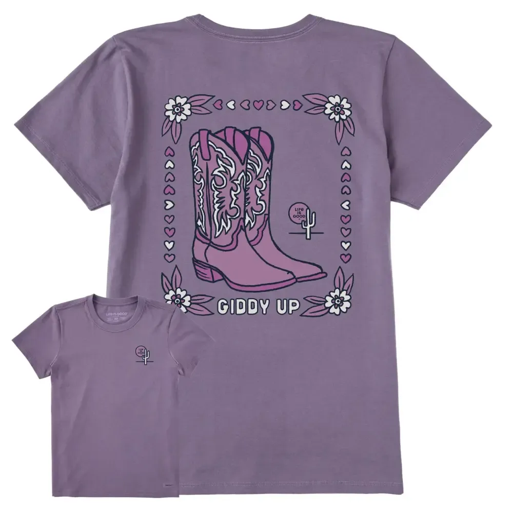 Women's Giddy Up Flora Boots Short Sleeve Crusher Tee