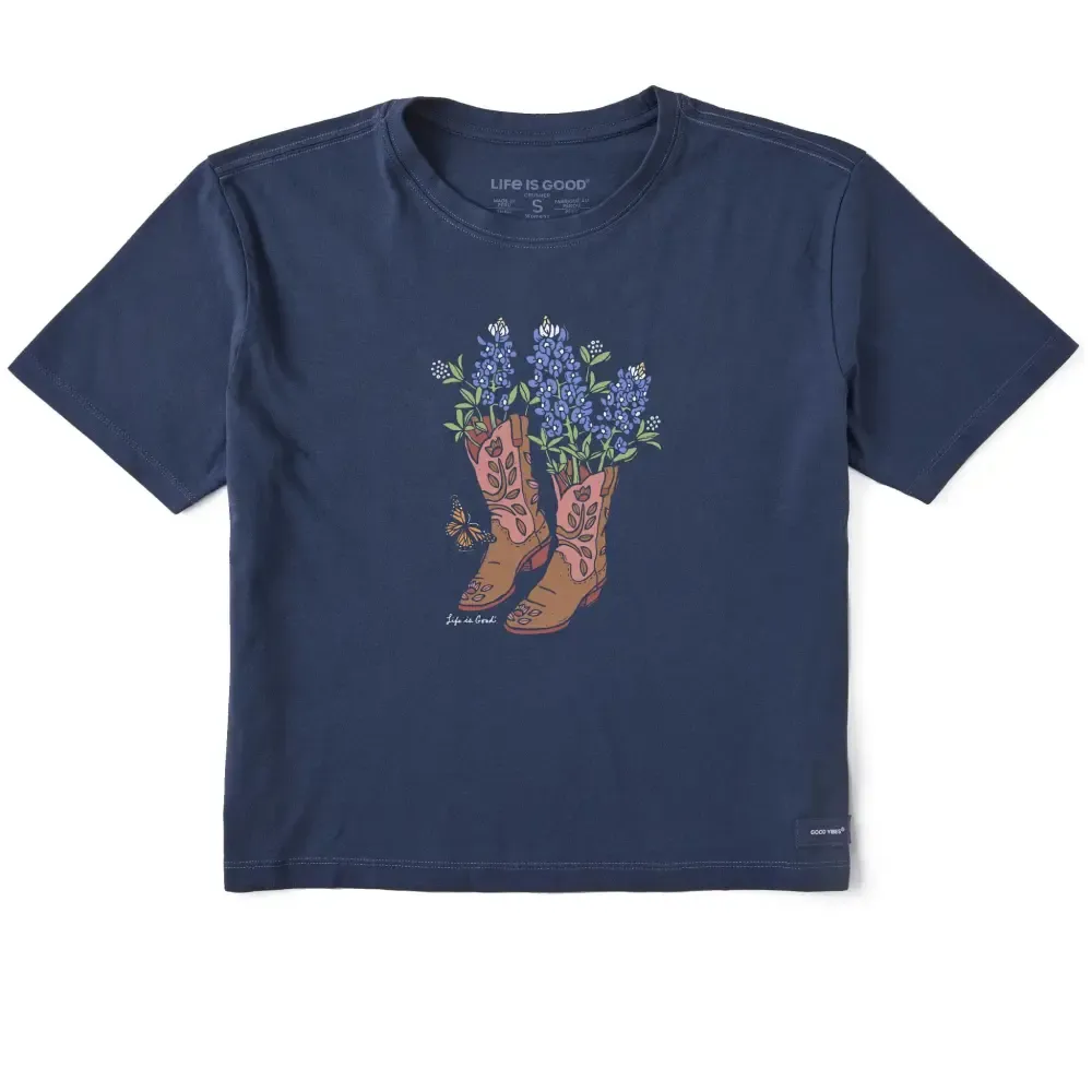 Women's Boots and Blue Bonnets Short Sleeve Crusher Boxy Tee