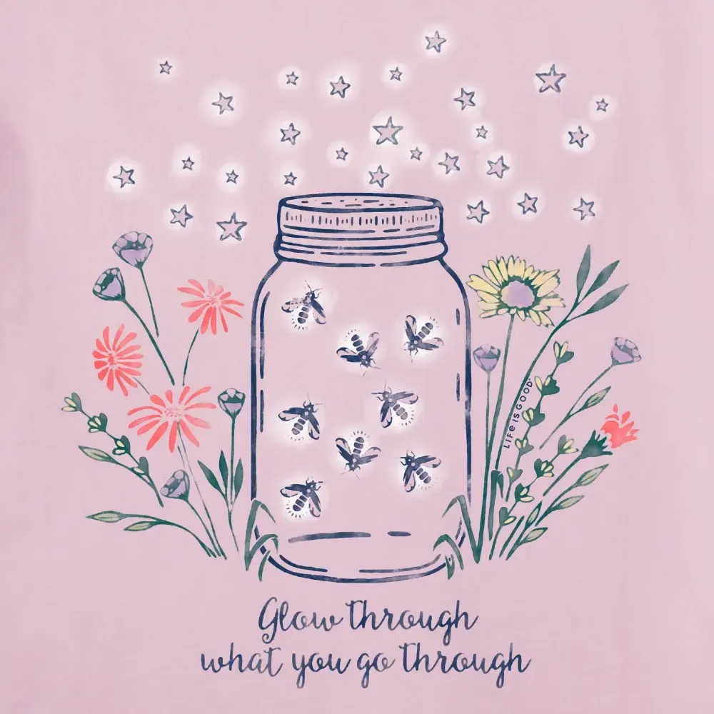Women's Fireflies Flowers Jar Short Sleeve Tee