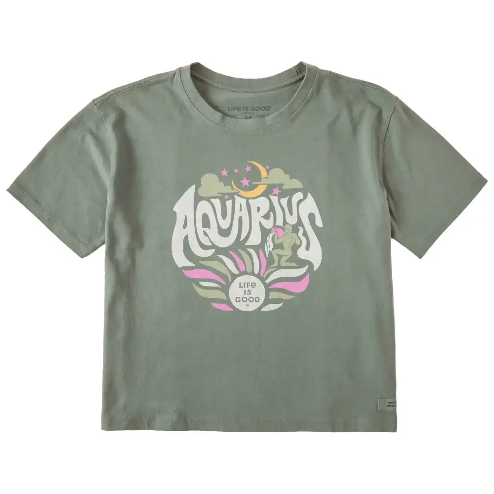 Women's Aquarius Zodiac Vibes Short Sleeve Crusher Boxy Tee