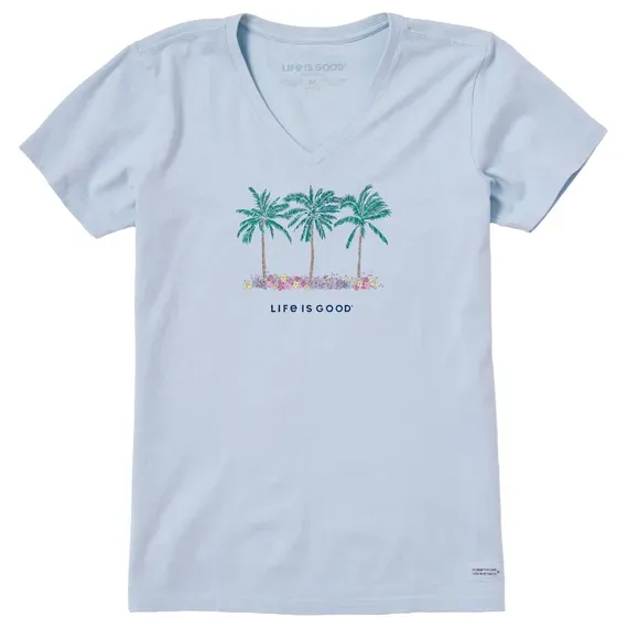 Women's Cool Palm Flowers Short Sleeve Vee