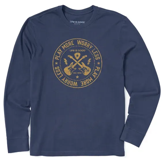 Men's Play More Worry Less Guitars Long Sleeve Crusher Tee