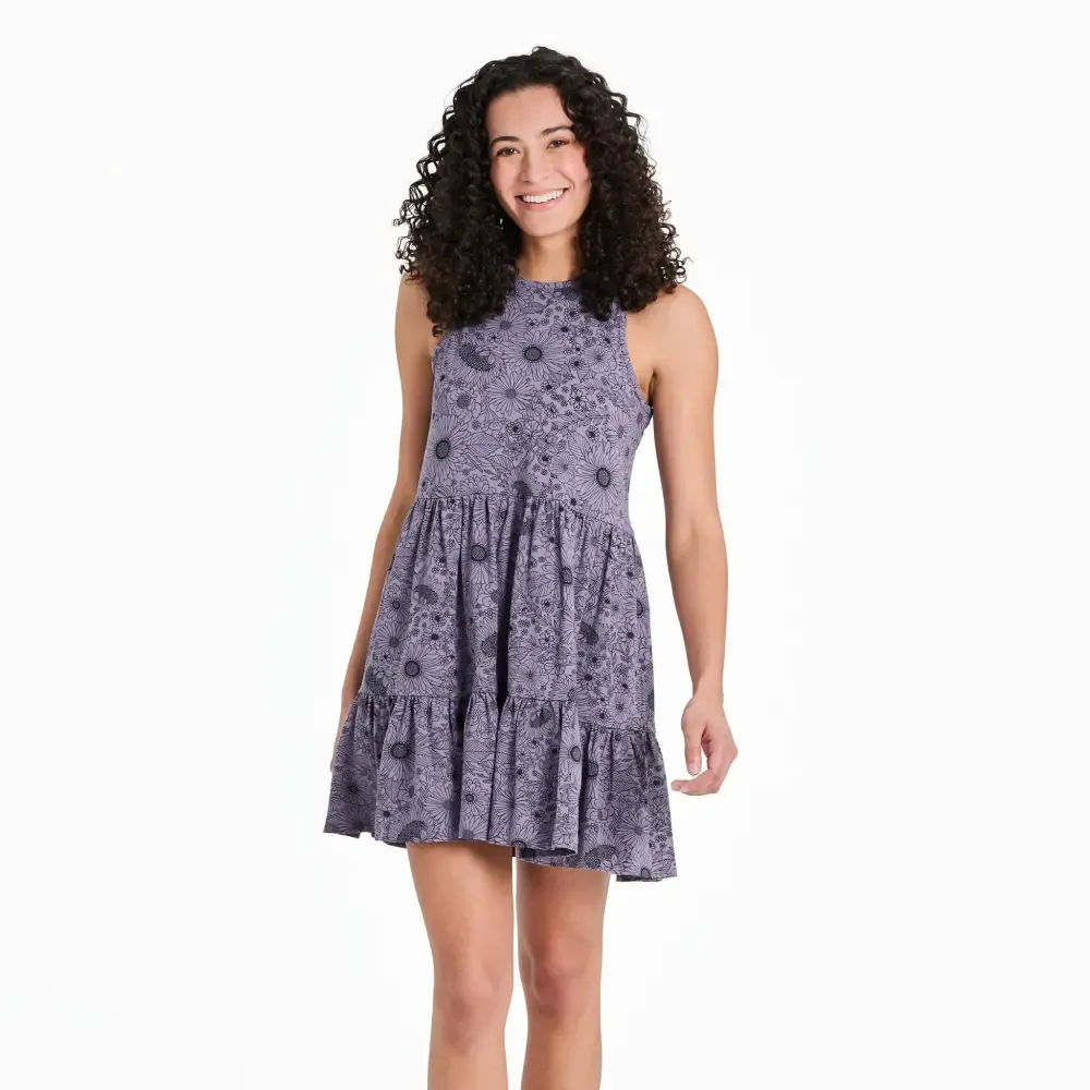 Women's Sunshine Floral Pattern Tiered Tank Dress