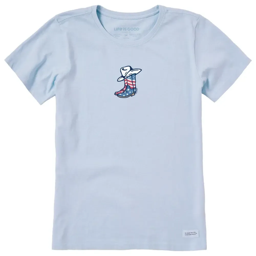 Women's USA Flag Cowboy Boots Short Sleeve Crusher Tee