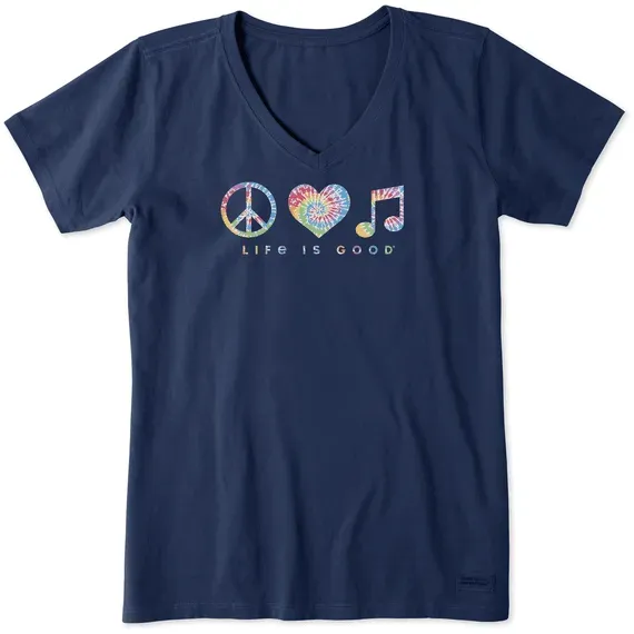 Women's Tie Dye Peace Love Music  Short Sleeve Vee