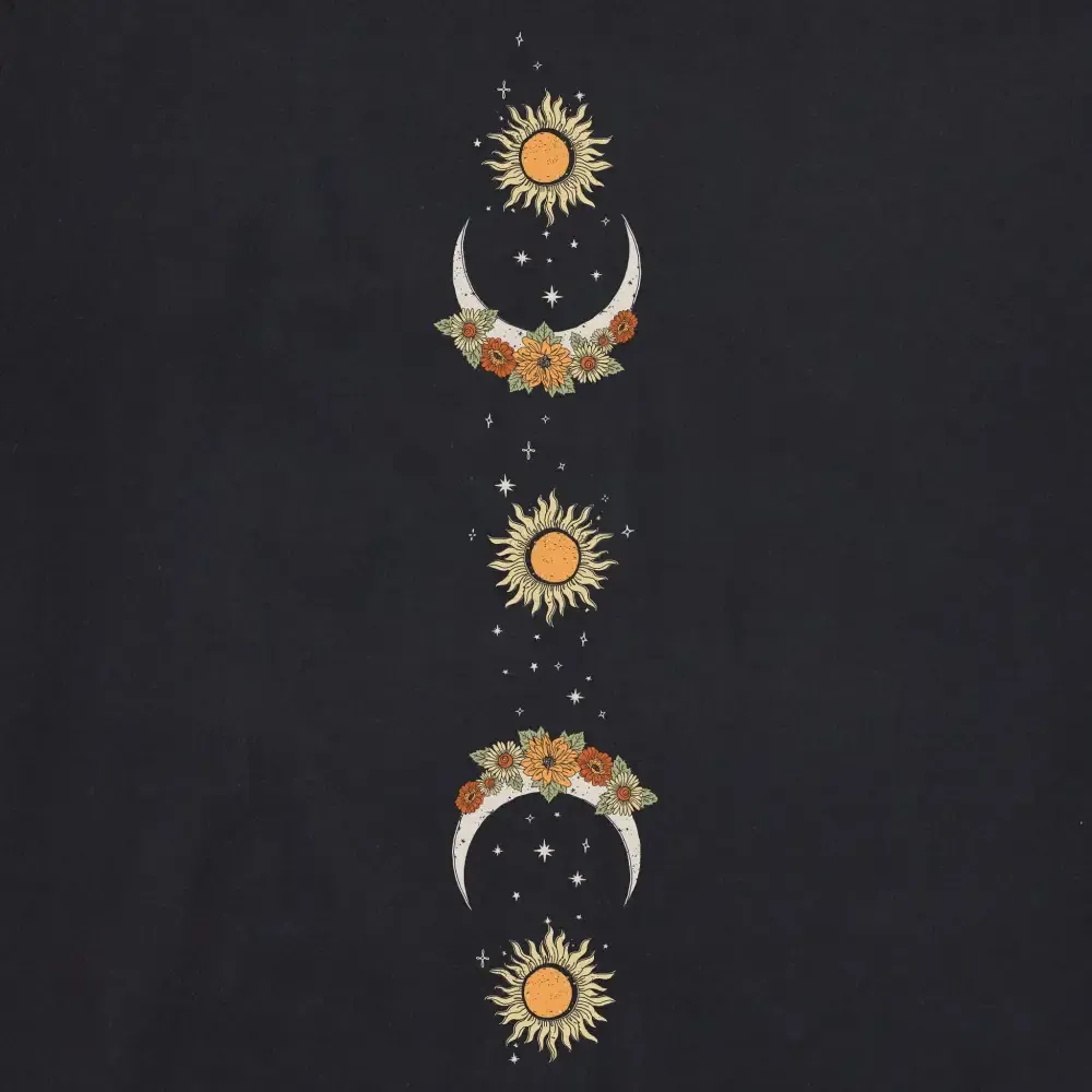 Women's Autumn Celestial Moon Flowers Long Sleeve Crusher Boxy Tee