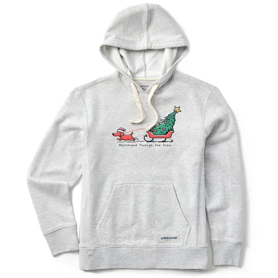 Women's Little Dachshund Through the Snow Simply True Fleece Hoodie