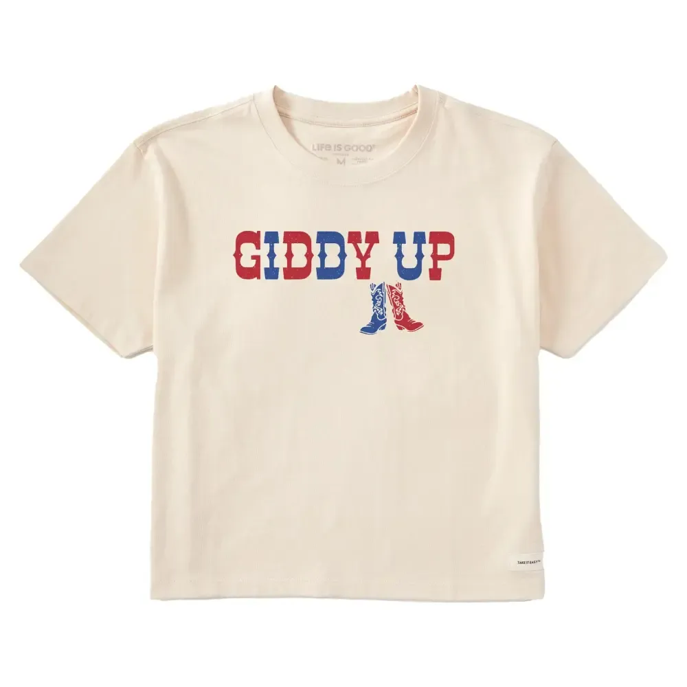 Women's Woodcut Giddy up Boots Short Sleeve Crusher Boxy Tee
