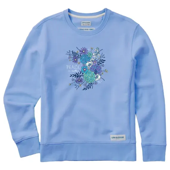 Women's Peace on Earth Winter Flowers Simply True Fleece Crew