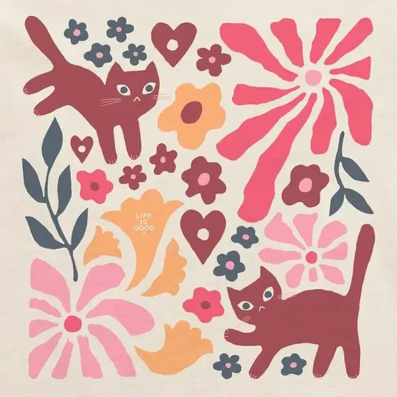 Women's Cats in Flower Field  Boxy Crusher Tee