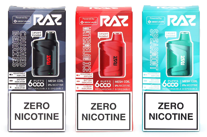 RAZ Vape CA6000 zero nicotine products shows flavors tasty.