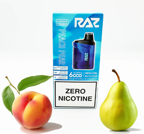 RAZ Vape CA6000 zero nicotine products with apple and pear shows flavors tasty.