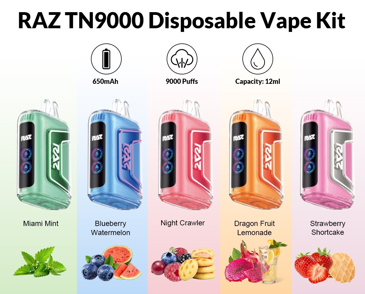 RAZ Vape TN9000 products shows lots of flavors，offering  lots of choices.