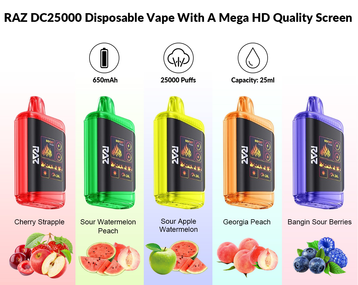 RAZ Vape DC25000 products with tropical fruit shows flavors tasty.