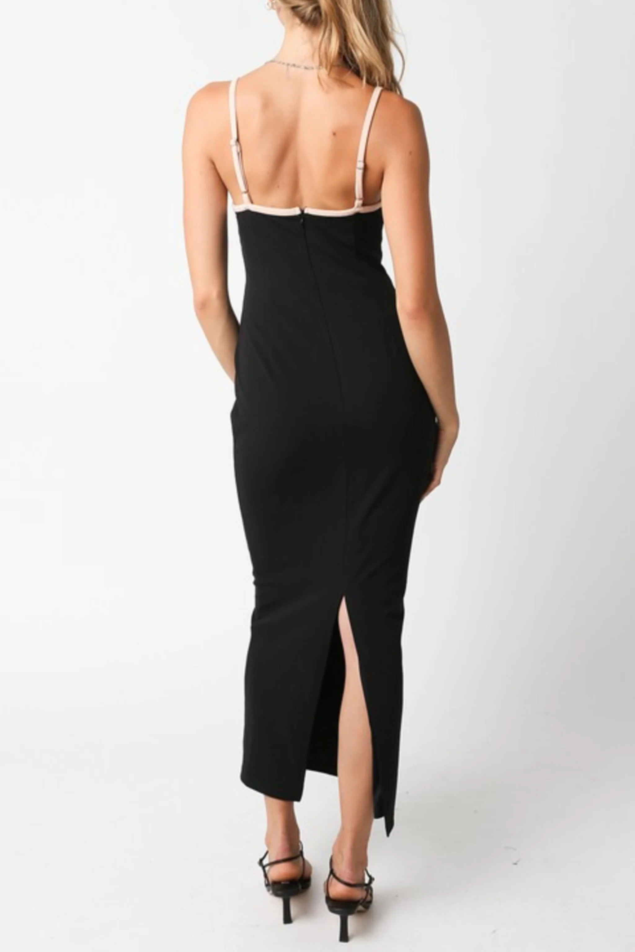 Addy Sleeveless Contrast Stitching Midi Dress Black