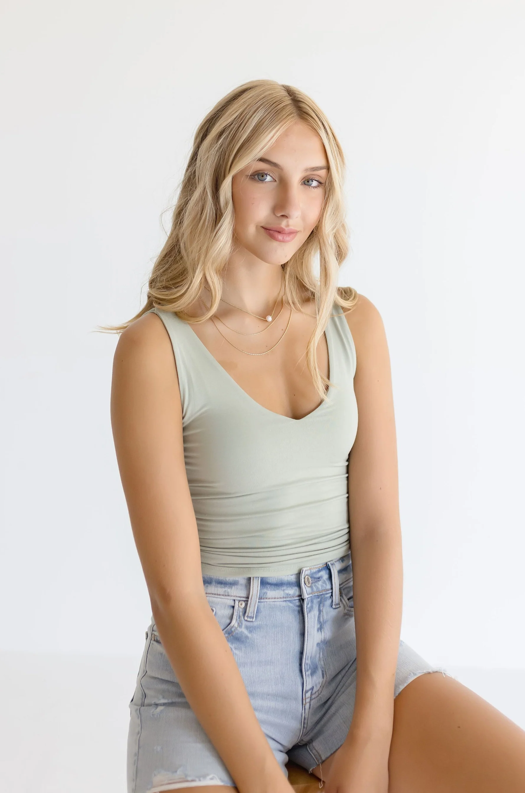 Leighton Sleeveless V Neck Crop Top Sage