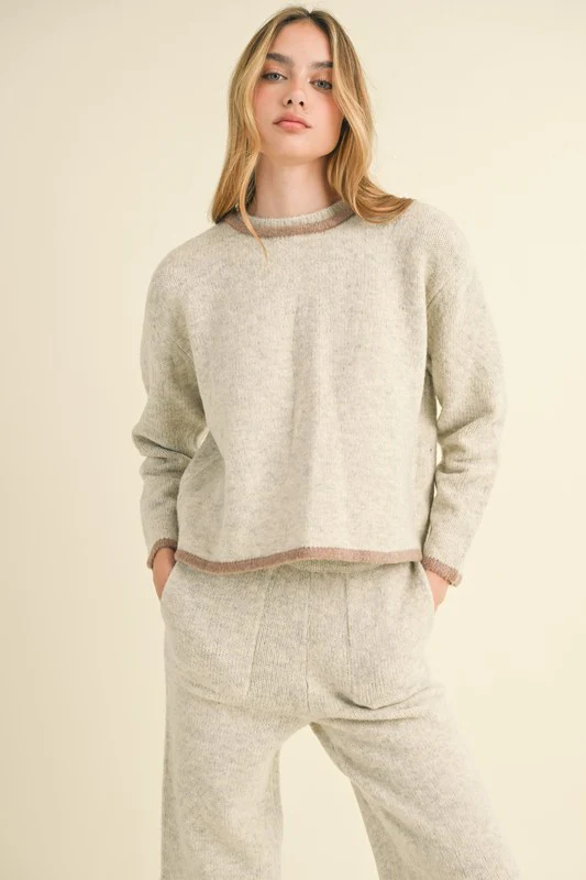 Waitlist 10/16 ♥ Ciara Long Sleeve Open Back Sweater Top And Pants Set Grey