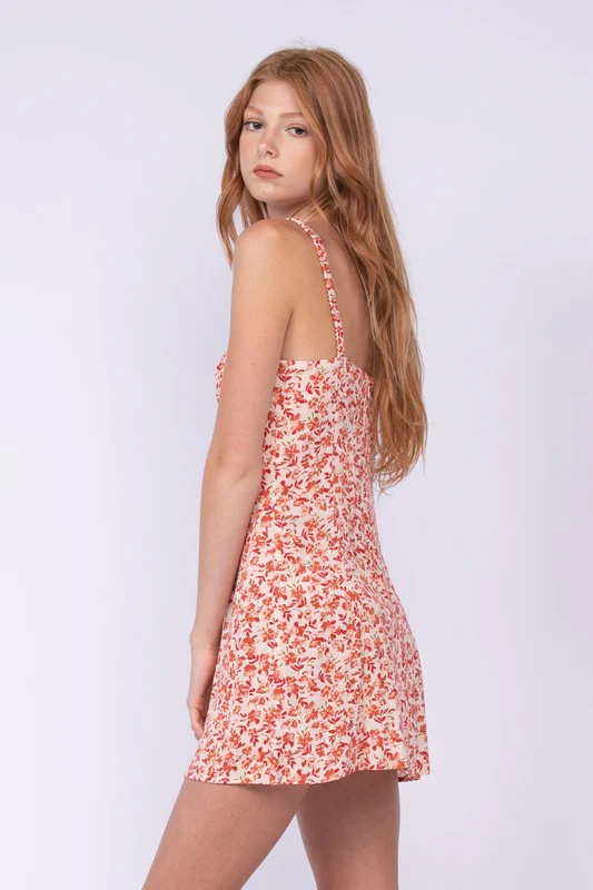 Trisha Sleeveless Front Tie Floral Print Mini Dress Rust