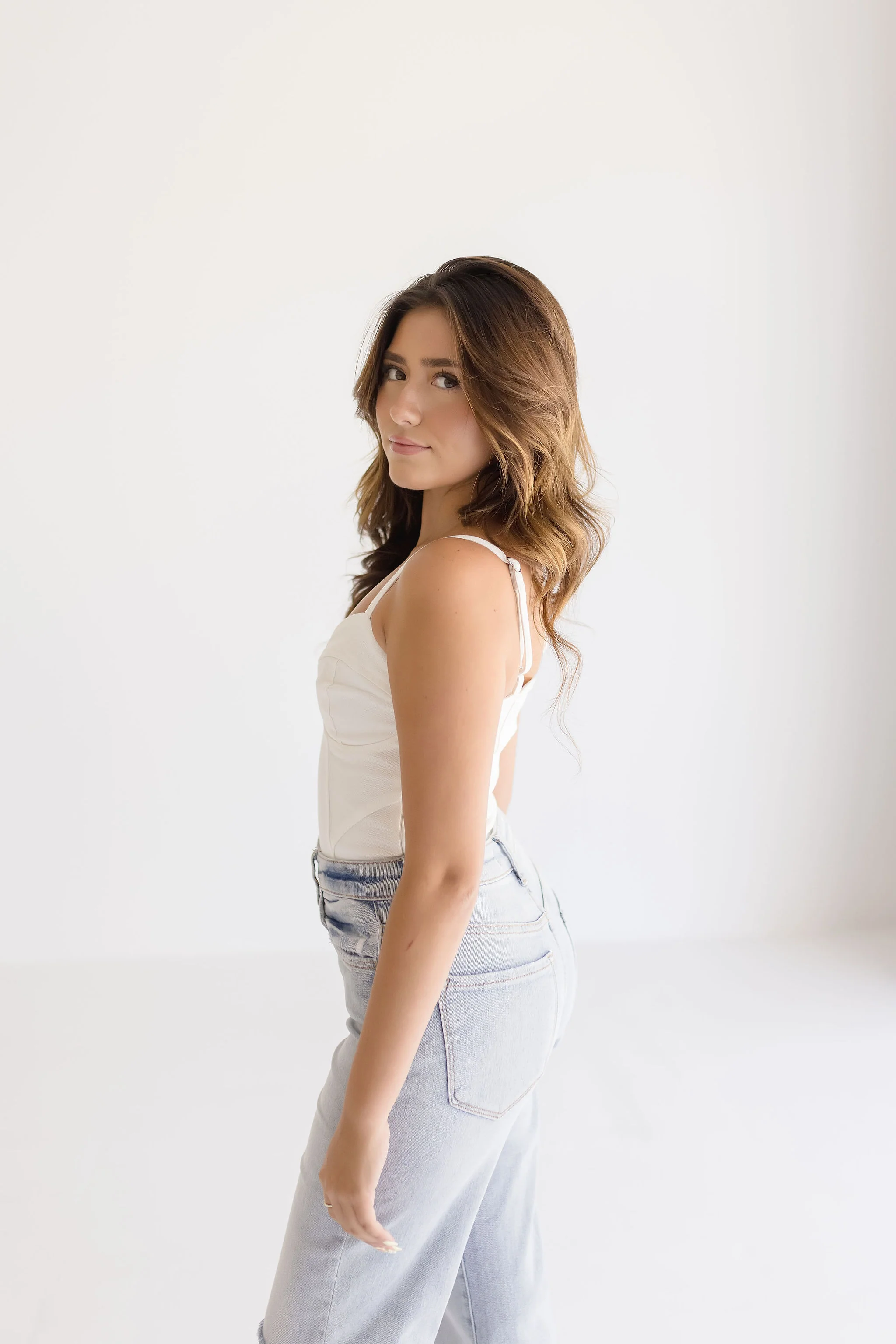 Tess Sleeveless Denim Bodysuit White