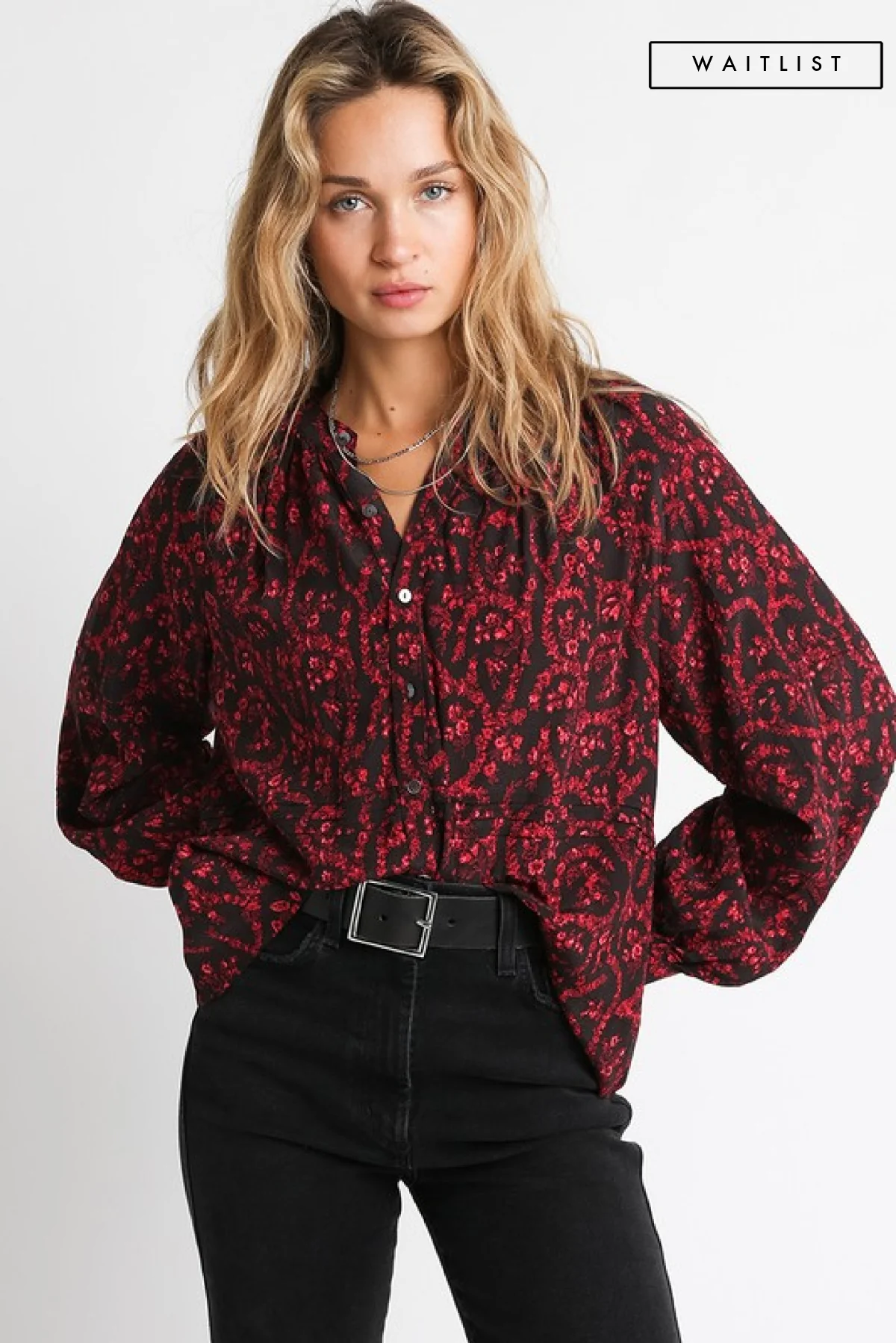 Waitlist 9/4 ♥ Angelina Long Sleeve Abstract Print Top Red