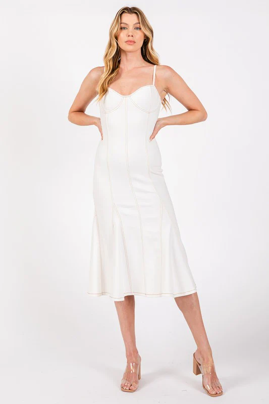 Minnie Sleeveless Stretch Twill Midi Dress White
