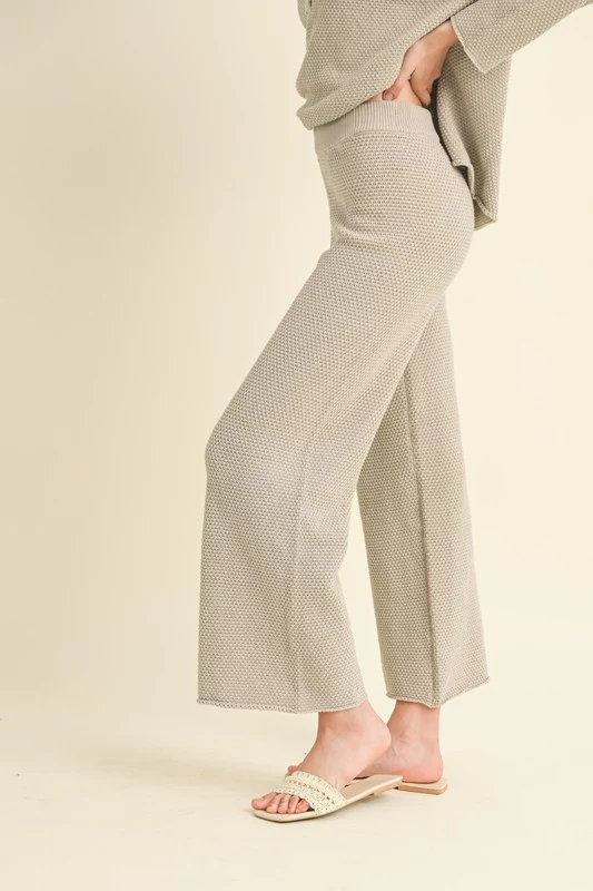 Waitlist 10/16 ♥ Camila Long Sleeve Waffle Knit Sweater Top And Pants Set Grey