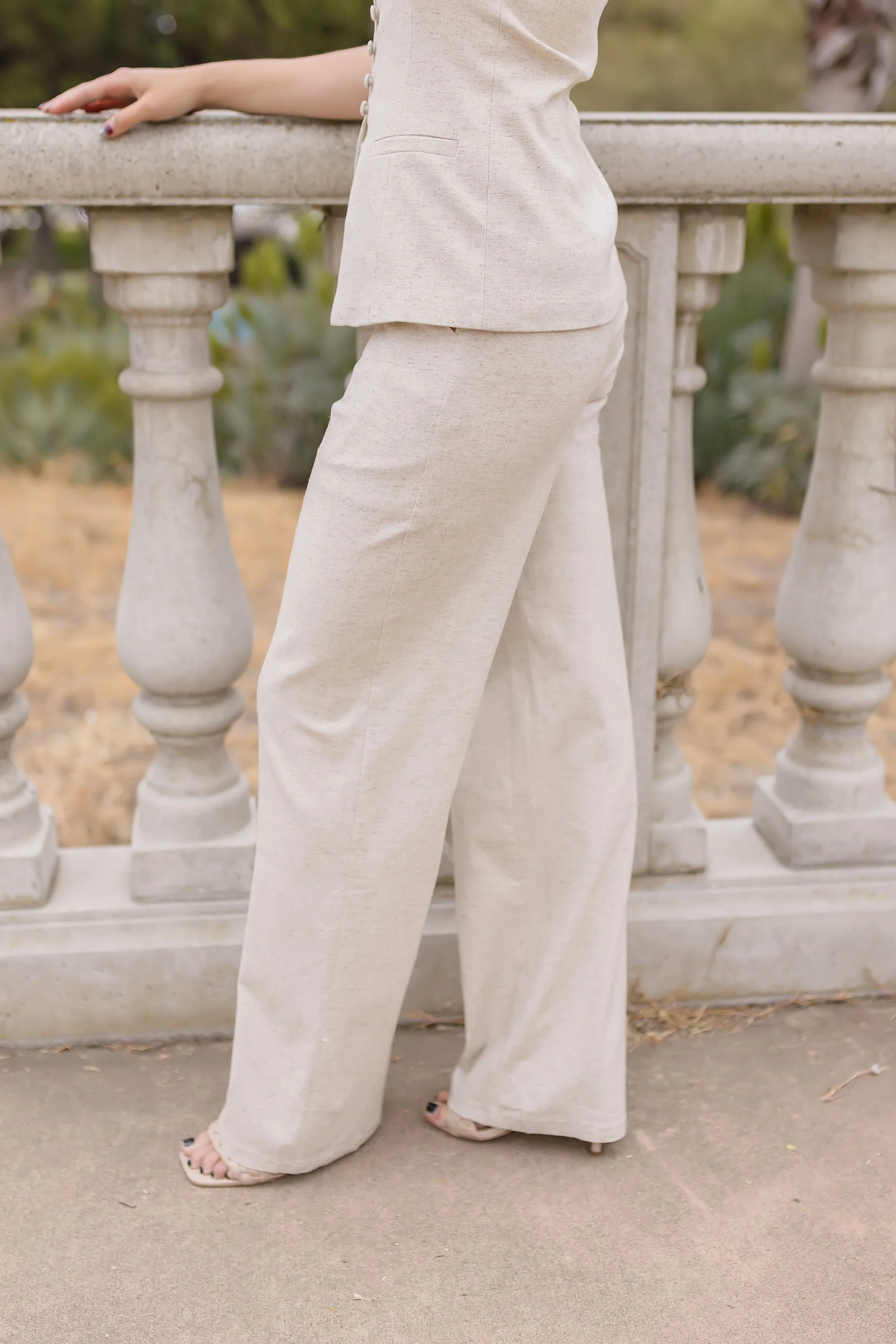 Brynn High Waist Stretch Linen Wide Leg Pants Nude