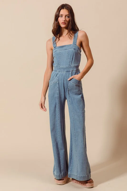 Cassidy Sleeveless Wide Leg Denim Jumpsuit Light Wash