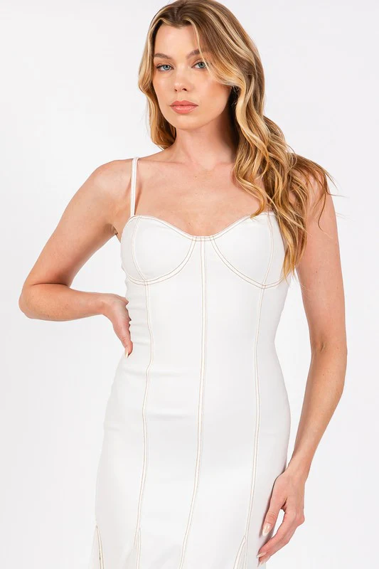 Minnie Sleeveless Stretch Twill Midi Dress White