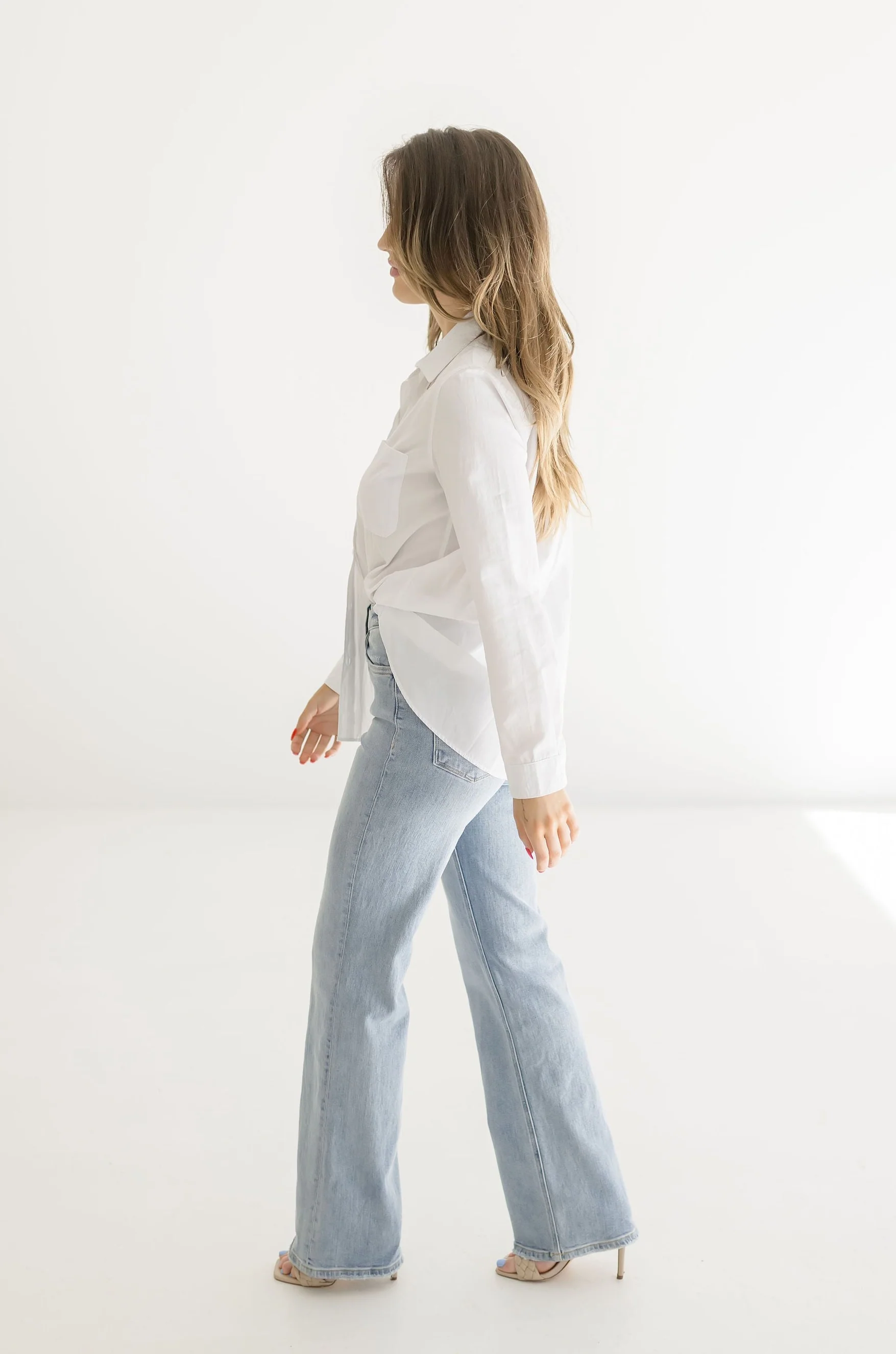 Shelly Long Sleeve Button Down Top White