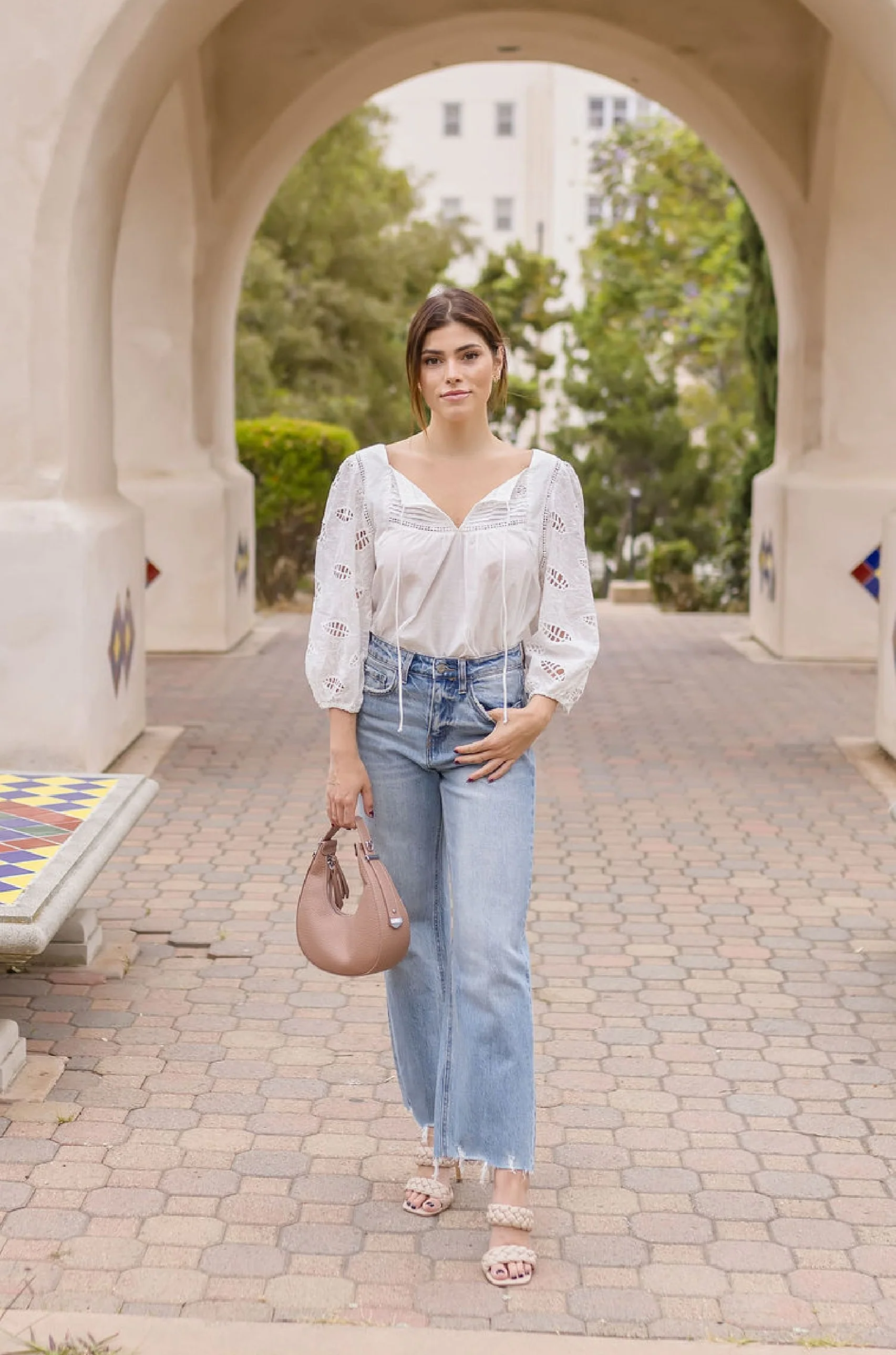 Abbott 3/4 Sleeve Embroidered Top White