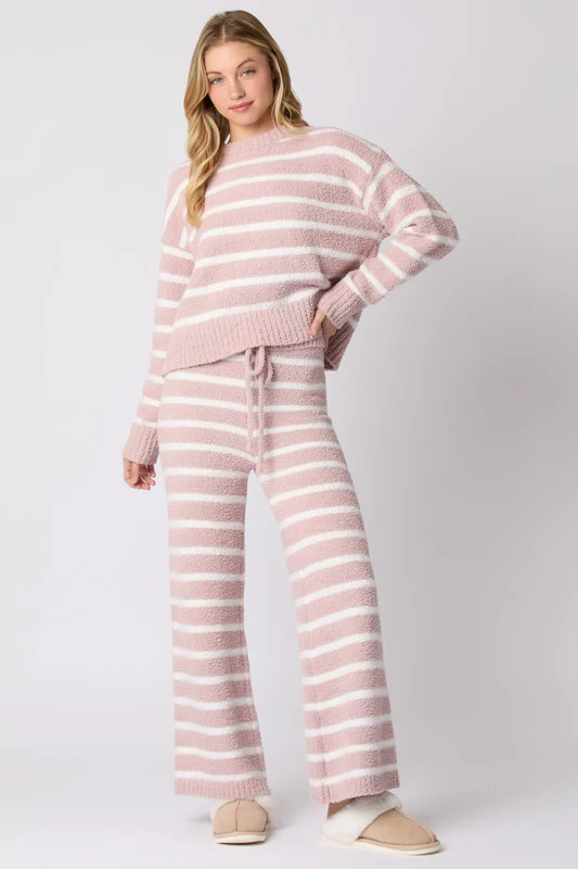 Waitlist 11/5 ♥ Dana Long Sleeve Striped Sweater Top And Pants Set Pink