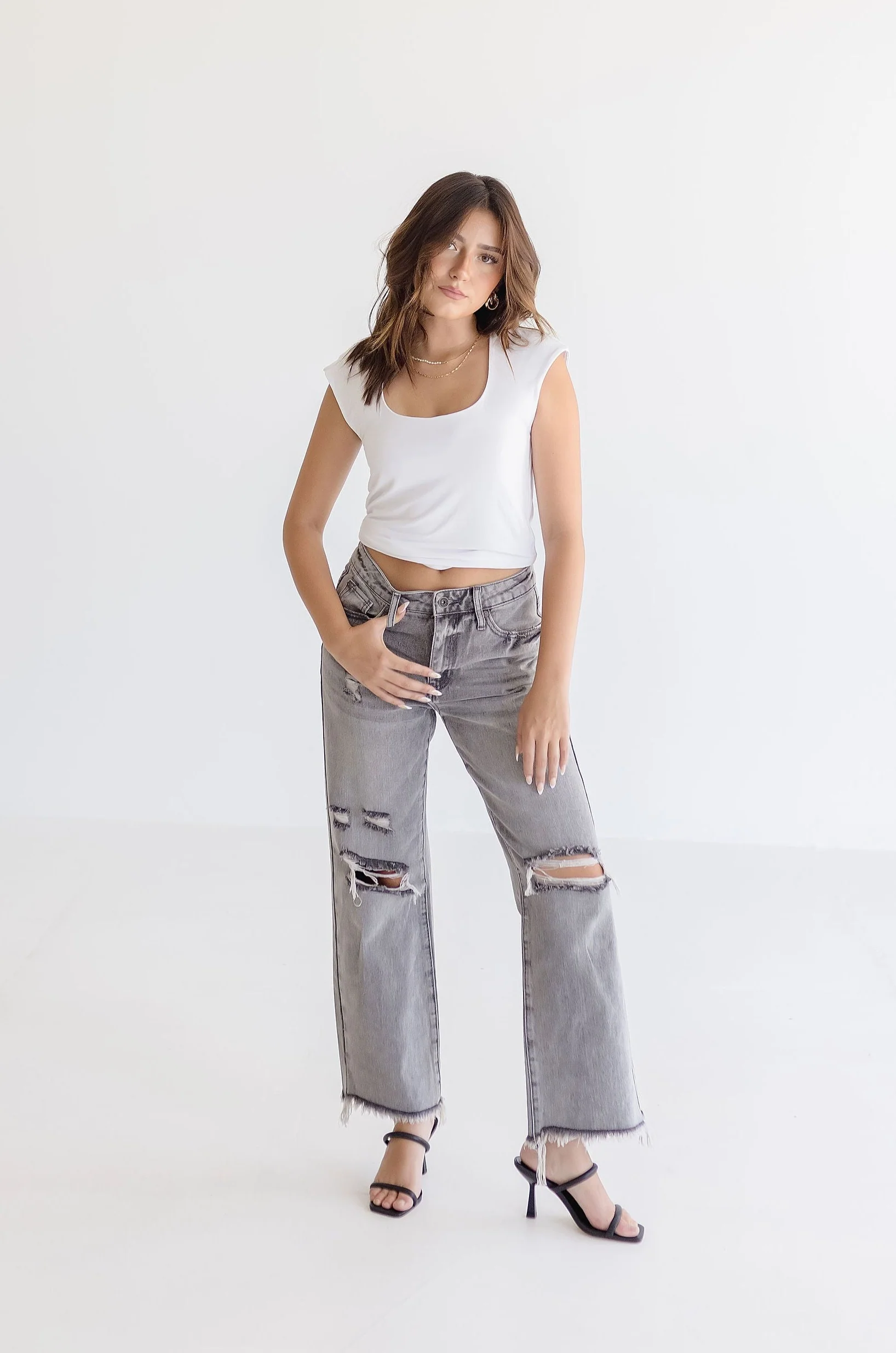 Abbi Cap Sleeve Scoop Neck Top White