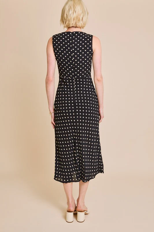 Waitlist 10/5 ♥ Ellen Sleeveless Bustier Polka Dot Print Midi Dress Black