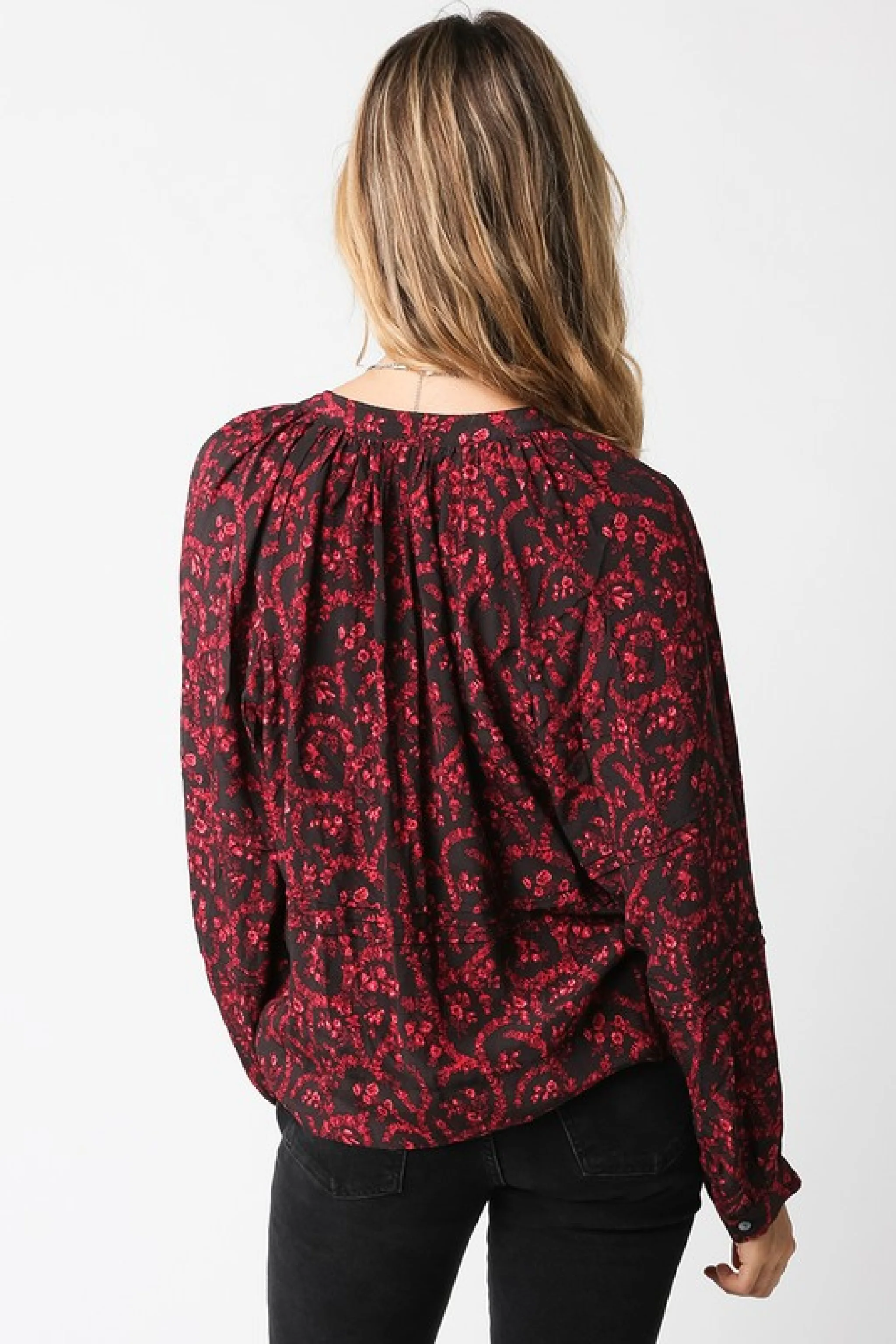 Waitlist 9/4 ♥ Angelina Long Sleeve Abstract Print Top Red