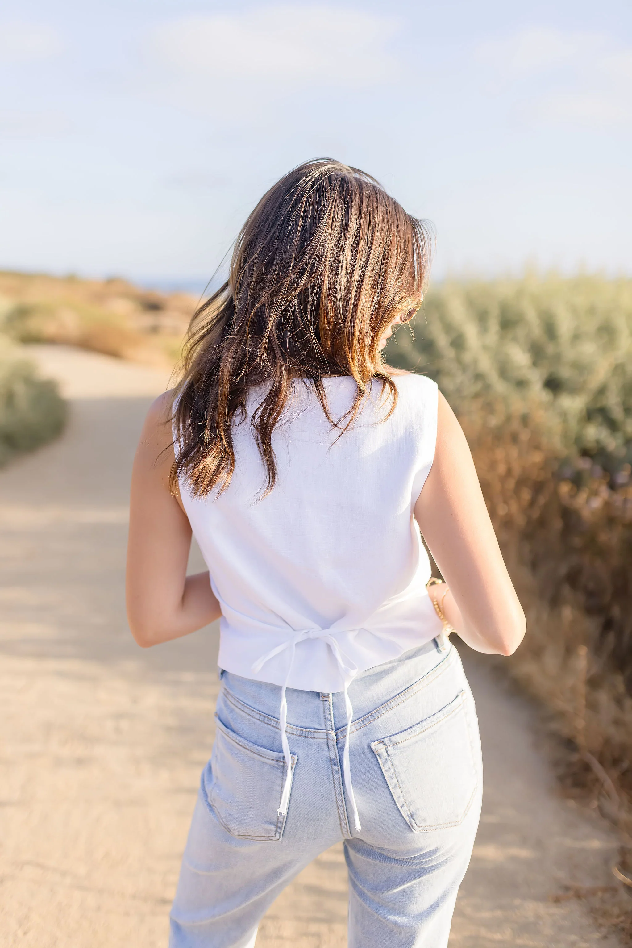 Amy Button Down Linen Vest White