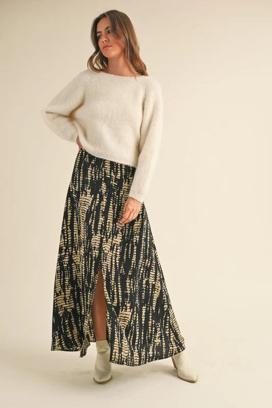 Waitlist 8/31 ♥ Audrina Abstract Print Maxi Skirt Black