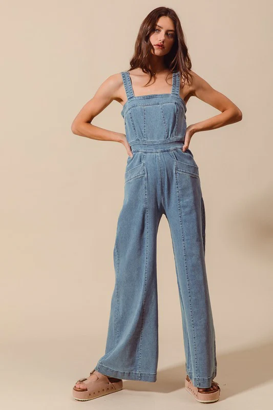 Cassidy Sleeveless Wide Leg Denim Jumpsuit Light Wash
