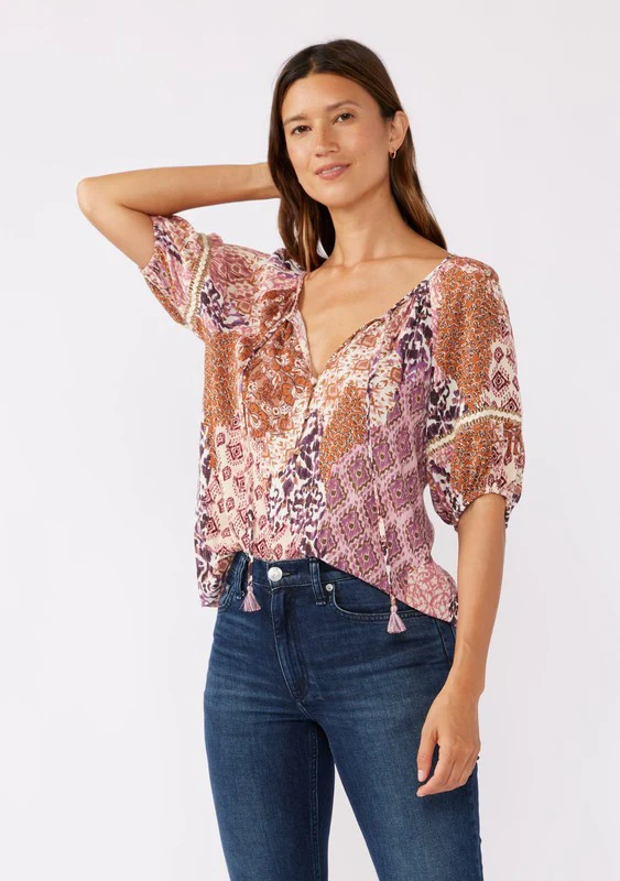 Waitlist 9/25 ♥ Brenda Puff Sleeve Abstract Print Top Mauve