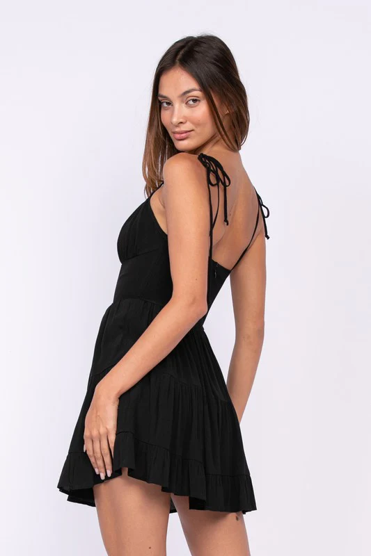 Morgan Sleeveless Shoulder Tie Mini Dress Black
