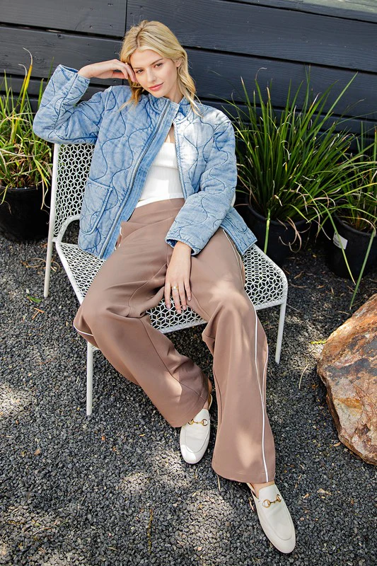 Faye Long Sleeve Washed Quilted Jacket Blue