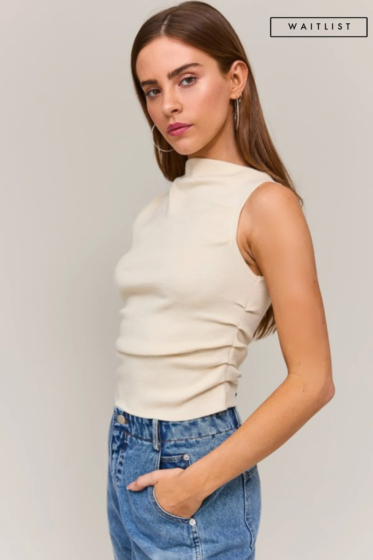 Waitlist 11/4 ♥ Ella Sleeveless Asymmetrical Neckline Top Ivory