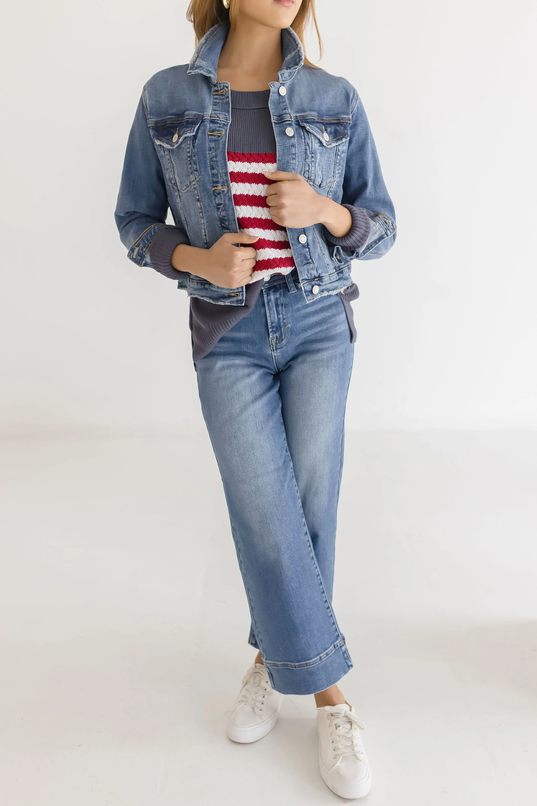 America Flag Print Sweater Top Navy