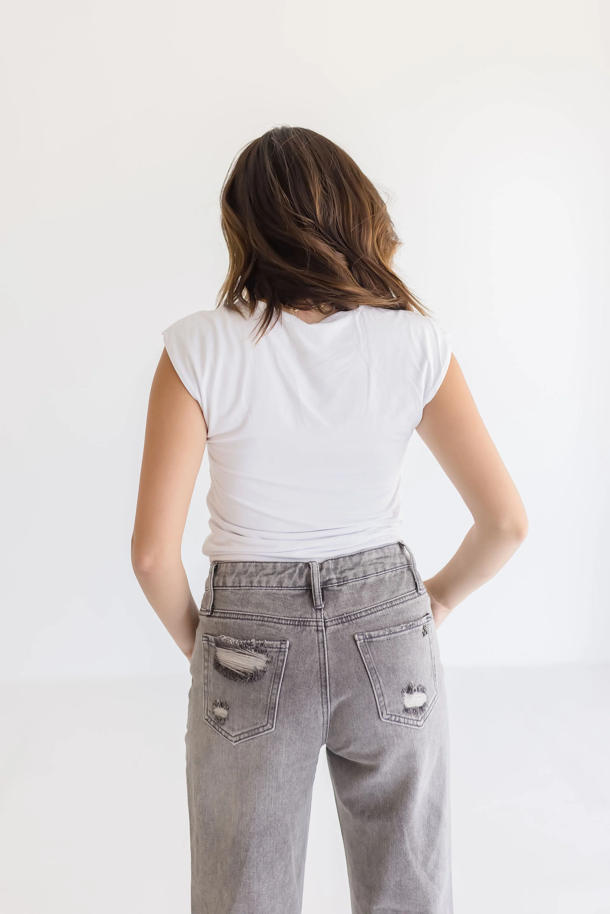 Abbi Cap Sleeve Scoop Neck Top White