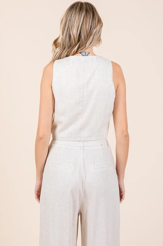 Ashlyn Linen Vest And Wide Leg Pants Set Nude